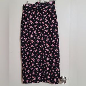 NWT floral midi skirt w/slit - black & pink